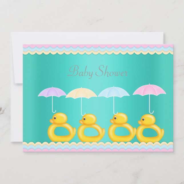 NIEDLICHE DUCKS BABY DUSCHE EINLADUNG AQUA GRÜNE (Vorderseite)