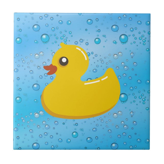 Niedliche Ducky/blaue Gummiblasen Fliese (Vorderseite)