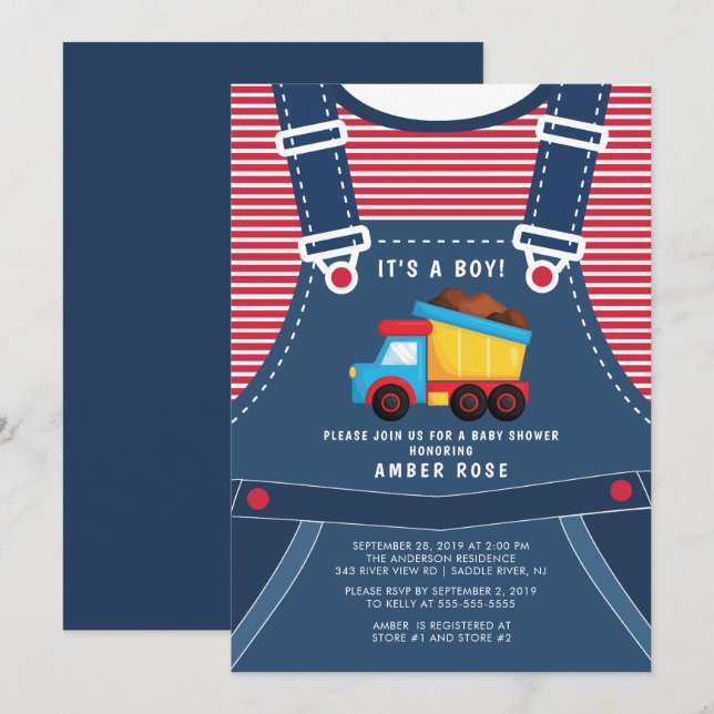 Niedliche Dump Truck Baby Dusche Einladung (Vorne/Hinten)
