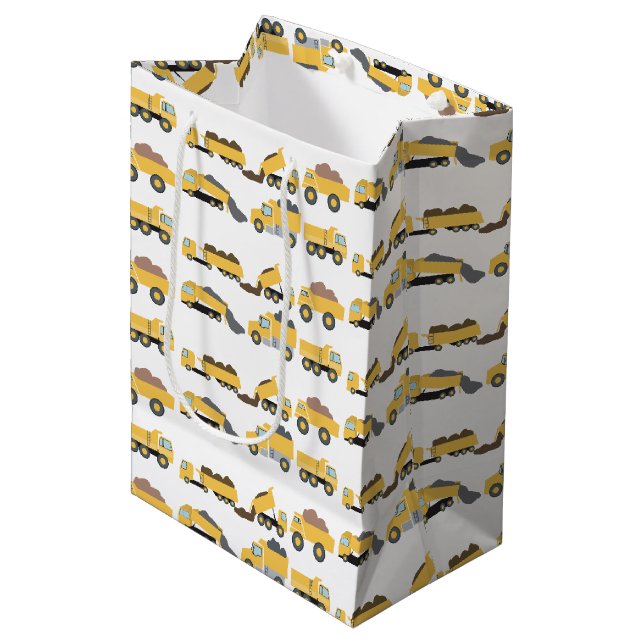 Niedliche Dump Trucks Bau-LKW Mittlere Geschenktüte (Vorderseite Schrägansicht)