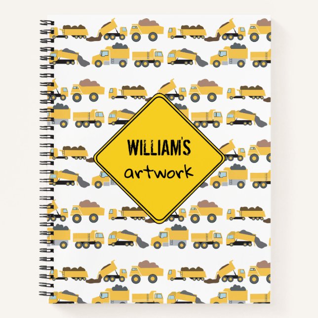 Niedliche Dump Trucks Bau-LKWs Kids Artwork Notizbuch (Vorderseite)
