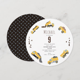 Niedliche Dump Trucks Baukastenwagen Geburtstag Einladung