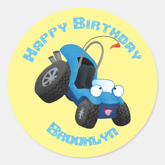 Niedliche Düne-Buggy für Cartoon Runder Aufkleber (Vorderseite)