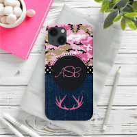 Niedliche dunkelblaue Jeans Pink Antler Camouflage