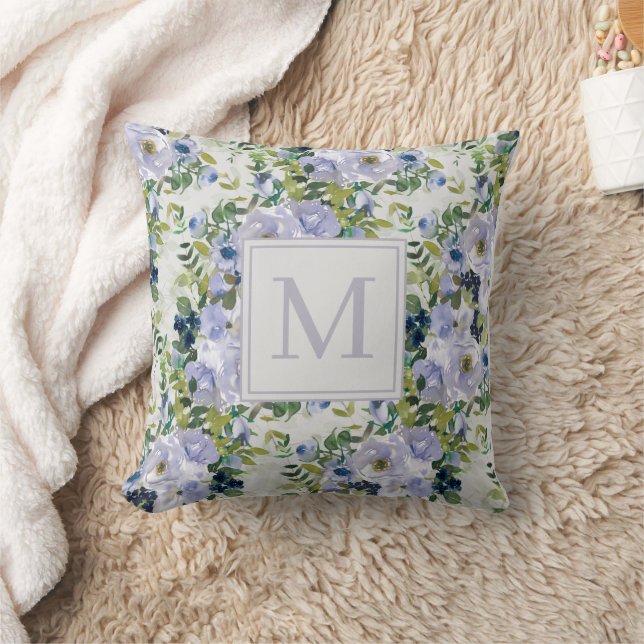 Niedliche dunkelblaue Navy-Floral-White-Monogramm Kissen (Decke)