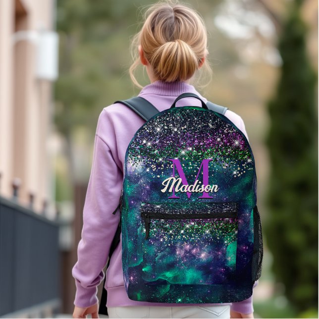Niedliche dunkelgrüne Imitate Glitzer Monogramm Bedruckter Rucksack (Von Creator hochgeladen)