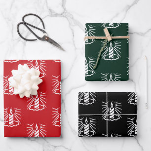 Niedliche dunkelgrüne Schwarz-weiße Kerzen Weihnac Geschenkpapier Set