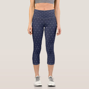 Niedliche dunkelmarineblau-weiße Pollka-Punkte ni Capri Leggings