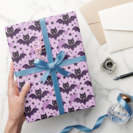 Niedliche dunkle Lila Halloween-Fledermäuse Geschenkpapier