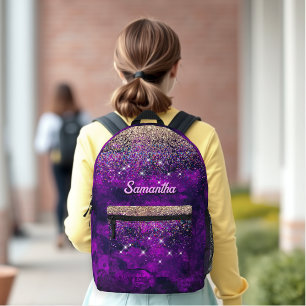 Niedliche dunkle lila Imitat Glitzer Monogramm Bedruckter Rucksack
