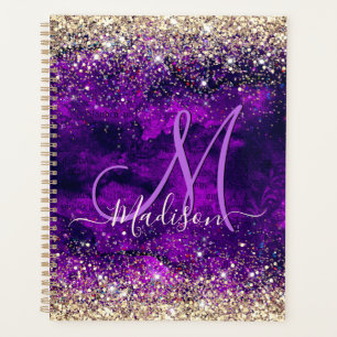 Niedliche dunkle lila Imitat Glitzer Monogramm Planer