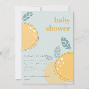 Niedliche Dusky Blue Lemon Fruity Bold Baby Dusche Einladung