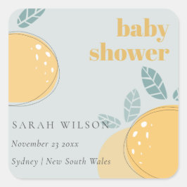 Niedliche Dusky Blue Lemon Fruity Bold Baby Dusche Quadratischer Aufkleber