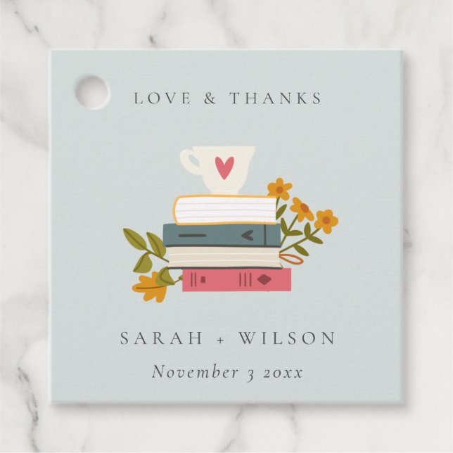 Niedliche dusky Blue Stack Storybooks Floral Weddi Geschenkanhänger (Vorderseite)