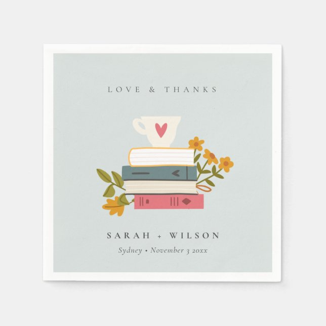 Niedliche dusky Blue Stack Storybooks Floral Weddi Serviette (Vorderseite)