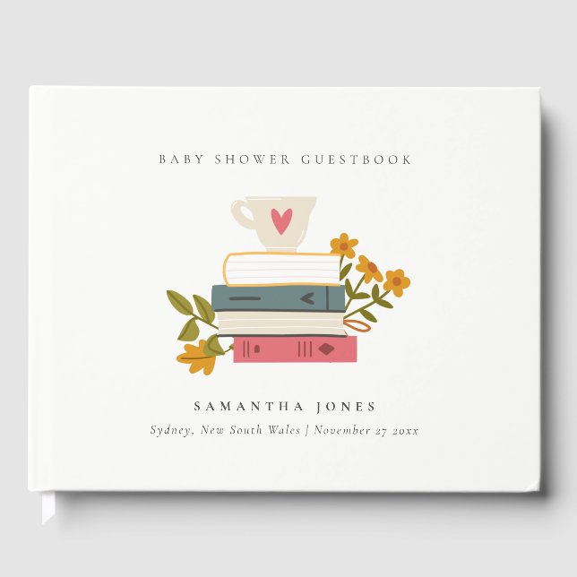 Niedliche Dusky Storybooks Floral Baby Dusche Gästebuch (Vorderseite)