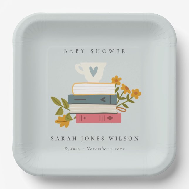 Niedliche Dusky Storybooks Floral Baby Dusche Pappteller (Vorderseite)