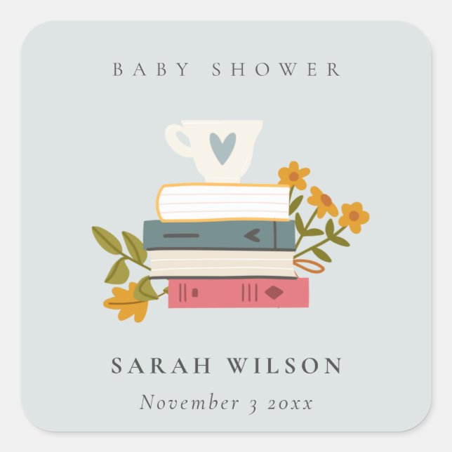 Niedliche Dusky Storybooks Floral Baby Dusche Quadratischer Aufkleber (Vorderseite)