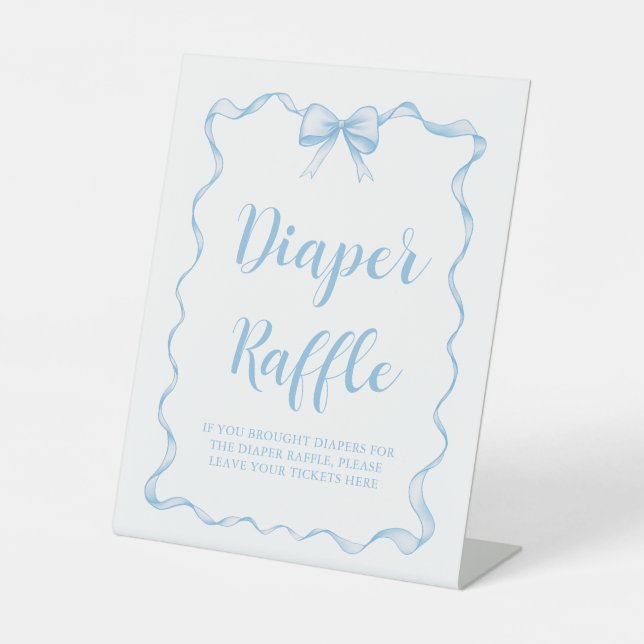 Niedliche Dusty Blue Bow Boy Baby Dusche Windeln W Sockelschild (Vorderseite)