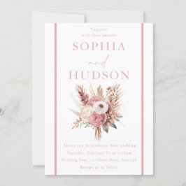 Niedliche Dusty Rose & Pink Boho Blumenhochzeit Einladung