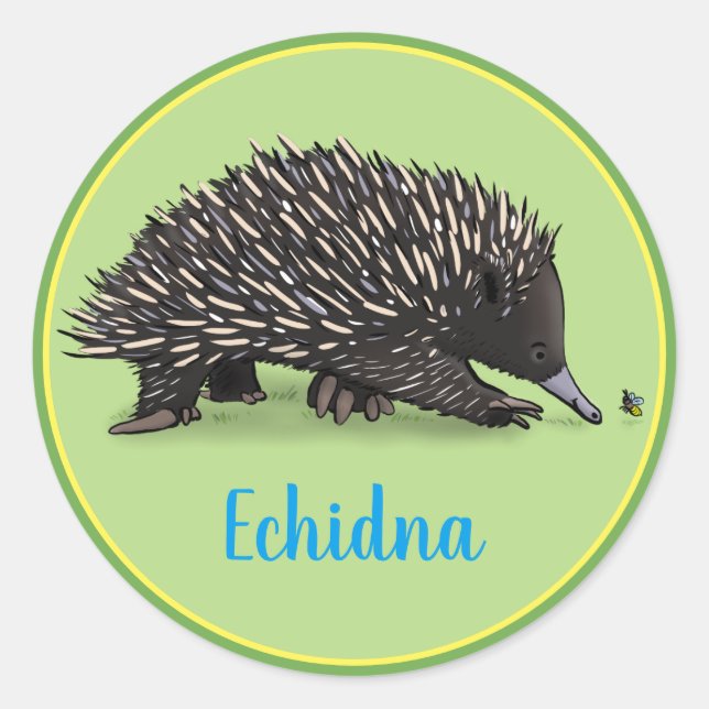 Niedliche Echoidna mit Bug-Cartoon Runder Aufkleber (Vorderseite)