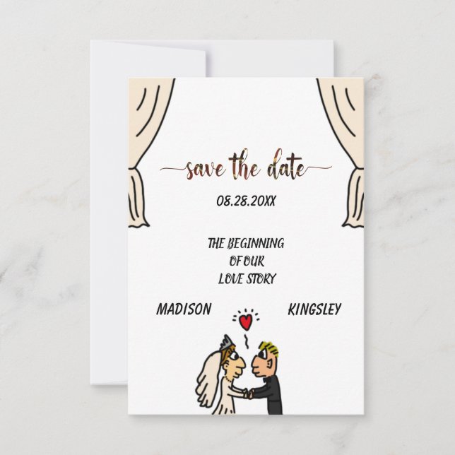 Niedliche Eheschließungsgeschichte - Neuer Epic Save The Date (Vorderseite)