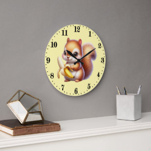 Niedliche Eichhörnchen Liebhaber Banane  Große Wanduhr