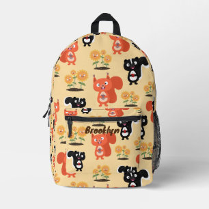 Niedliche Eichhörnchen und Sonnenblumen Cartoon Bedruckter Rucksack