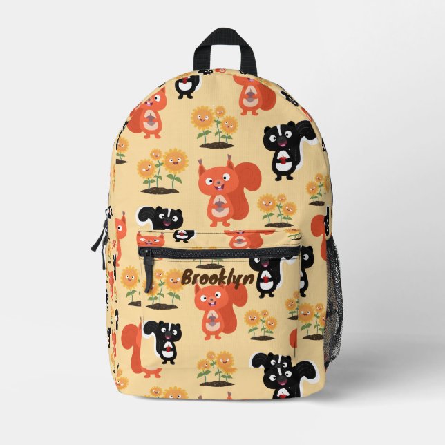 Niedliche Eichhörnchen und Sonnenblumen Cartoon Bedruckter Rucksack (Vorderseite)