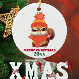 Niedliche Eichhörnchen-Weihnachtsmannmütze Frohe W Ornament Aus Glas