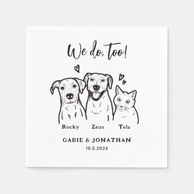 Niedliche einfache 3 Begleiter-Katze Hochzeit Empf Serviette (Vorderseite)