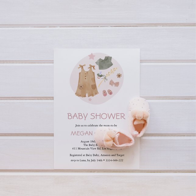 Niedliche, einfache Babykleidung Pink Babydusche Einladung (Von Creator hochgeladen)