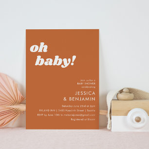 Niedliche einfache Burnt Orange Moderne Oh Babydus Einladung