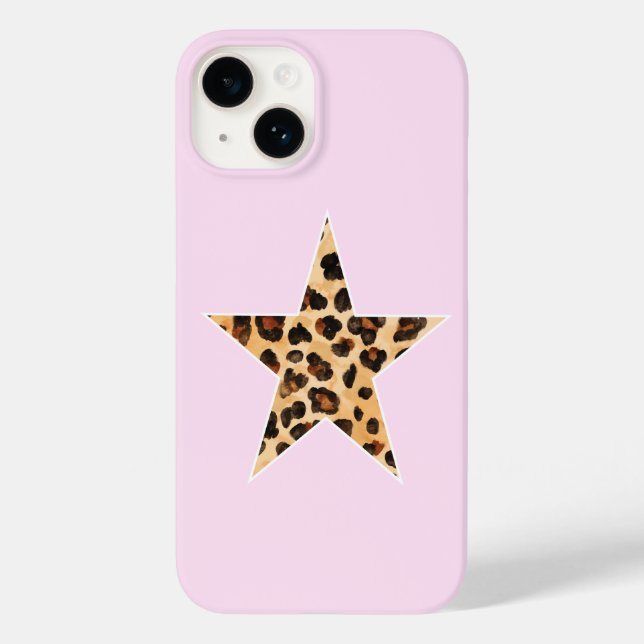 Niedliche einfache Cheetah Print Star Pink iPhone  Case-Mate iPhone 14 Hülle (Rückseite)