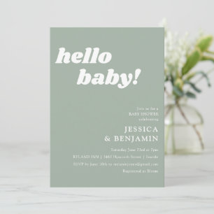Niedliche Einfache Dusty Sage Hello Baby Dusche Einladung