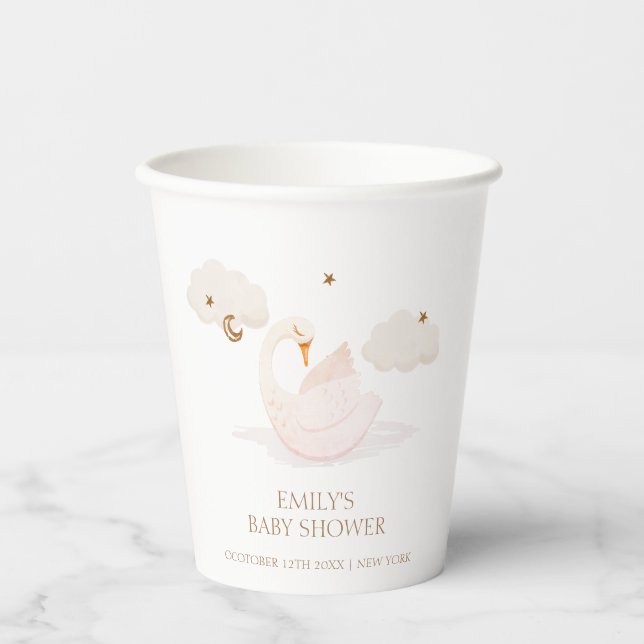 Niedliche einfache Prinzessin Swan Moon Star Babyd Pappbecher (Vorderseite)