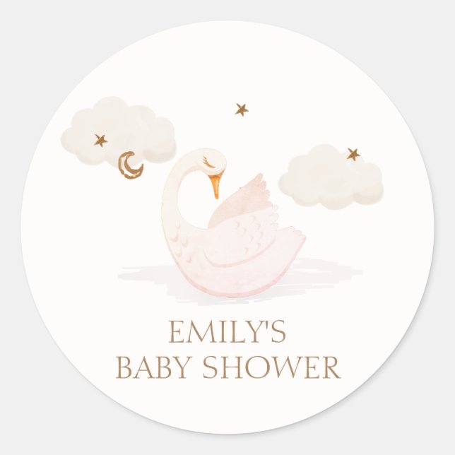 Niedliche einfache Prinzessin Swan Moon Star Babyd Runder Aufkleber (Vorderseite)