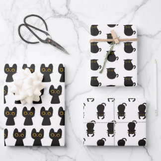 Niedliche einfache Schwarze Katze Geschenkpapier Set