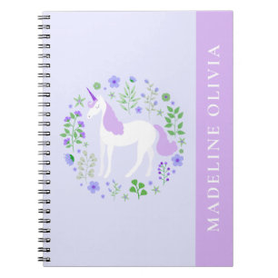 Niedliche Einhorn-Blume Lila Personalisierter Name Notizblock