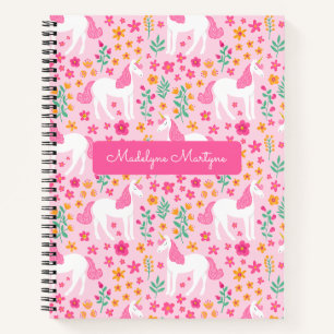 Niedliche Einhorn-Blume Rosa Personalisierter Name Notizbuch