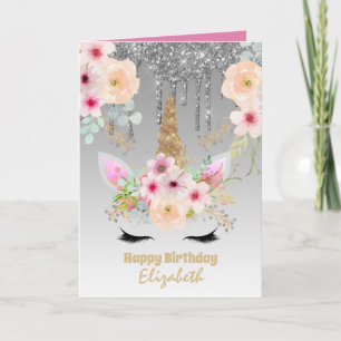 Niedliche Einhorn Fantasy Hübsch Girl Silver Rosa  Karte