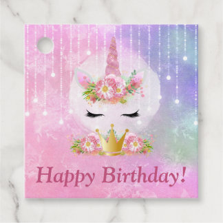 Niedliche Einhorn Gesicht Rosa Blume Glücklich Geb Geschenkanhänger