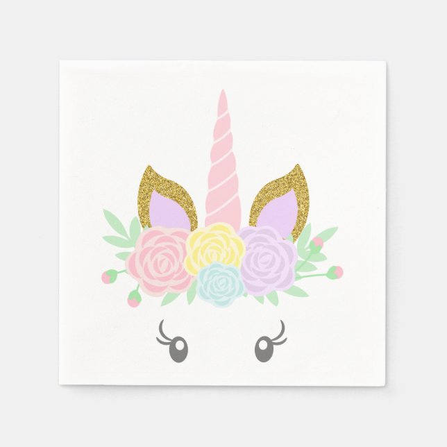 Niedliche Einhorn-Gesichtshälfte Kinderdusche Napk Serviette (Vorderseite)