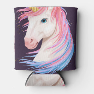 Niedliche Einhorn, goldene Hornillustrierung. Dosenkühler