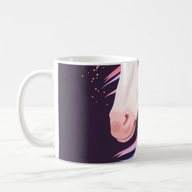 Niedliche Einhorn, goldene Hornillustrierung. Kaffeetasse (Links)