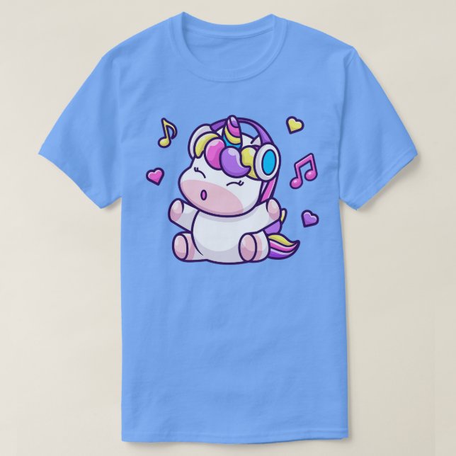 Niedliche Einhorn-Hörmusik mit Kopfhörer T-Shirt (Design vorne)