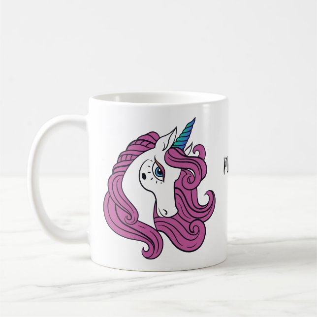 Niedliche Einhorn-individuelle Name-Tasse Kaffeetasse (Links)