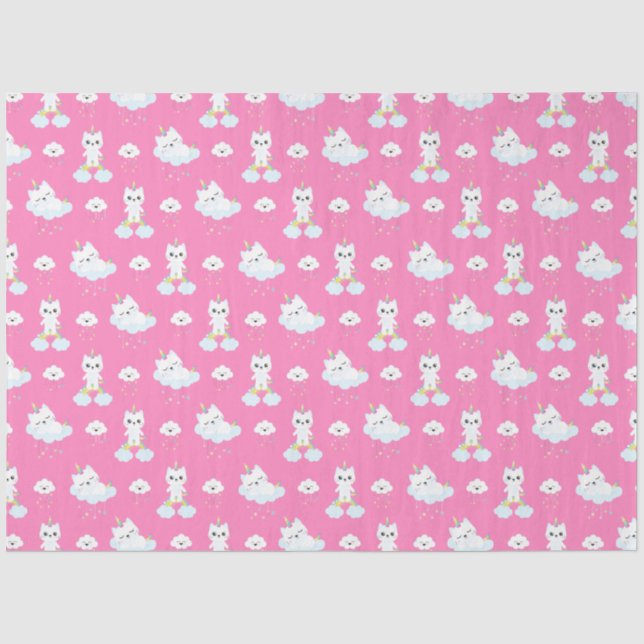Niedliche Einhorn-Katzen Warme rosa Muster Seidenpapier (Vorderseite)