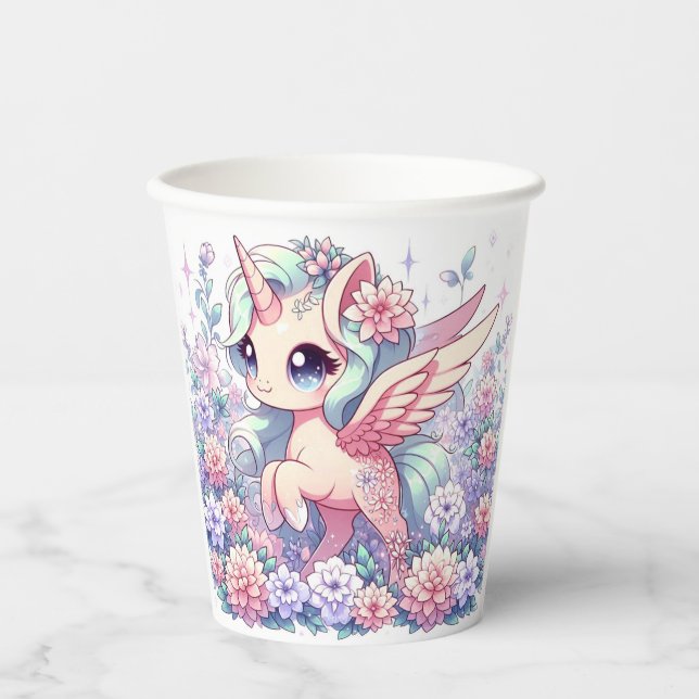 Niedliche Einhorn-Kinderdusche Pappbecher (Vorderseite)