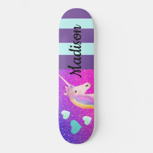 Niedliche Einhorn Lila Glitzer Girls Personalisier Skateboard